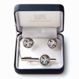 Mother of Pearl Tie Clip and Cufflinks Set with Phoenix 